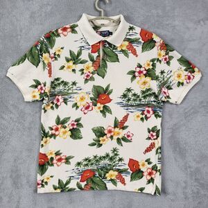 Chaps Ralph Lauren Polo Shirt Men L Short Sleeve Ribbed Tropical Hawaiian Floral